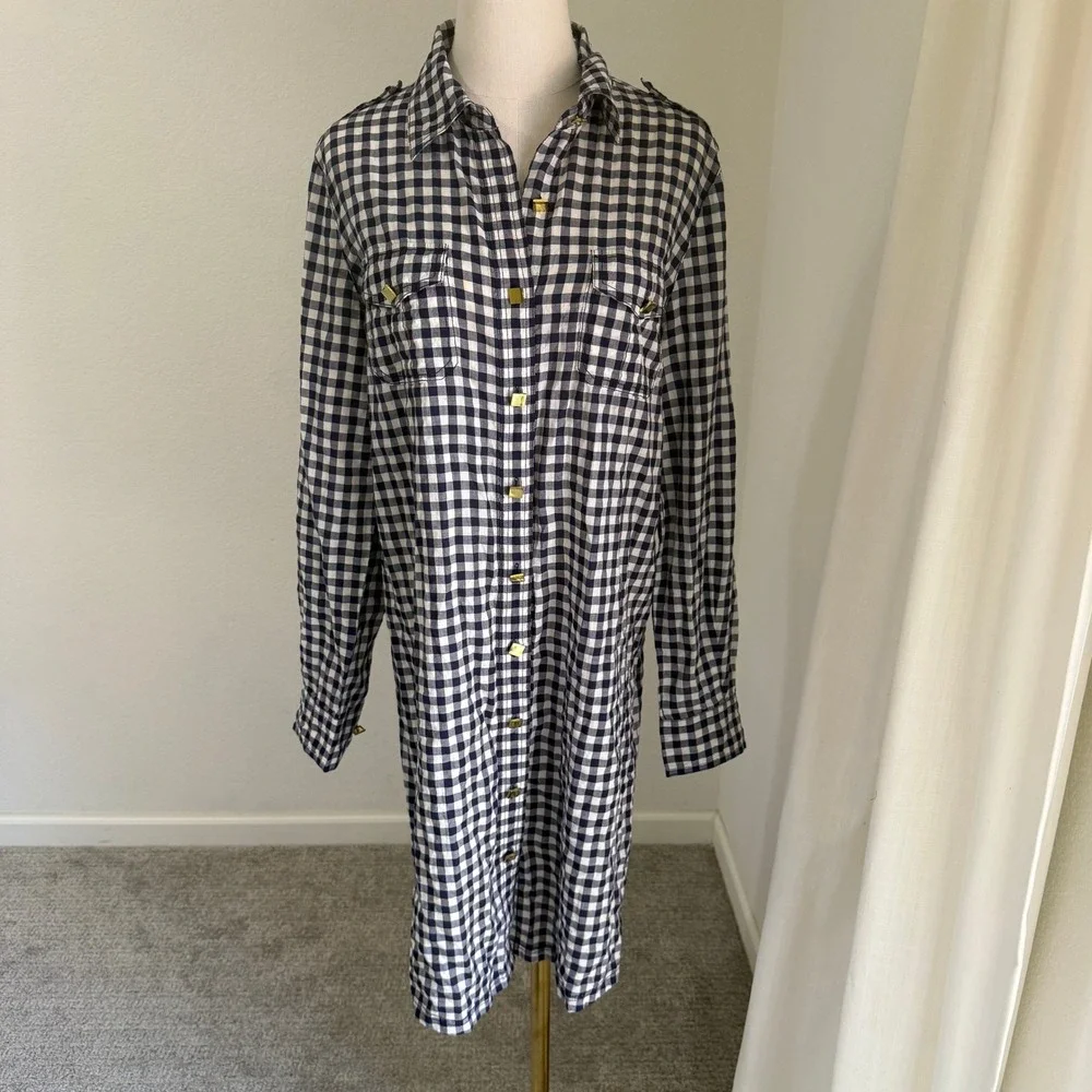 Tory Burch Gingham Shirt Dress Sz 8 Cotton Classic Preppy Designer Polished Chic